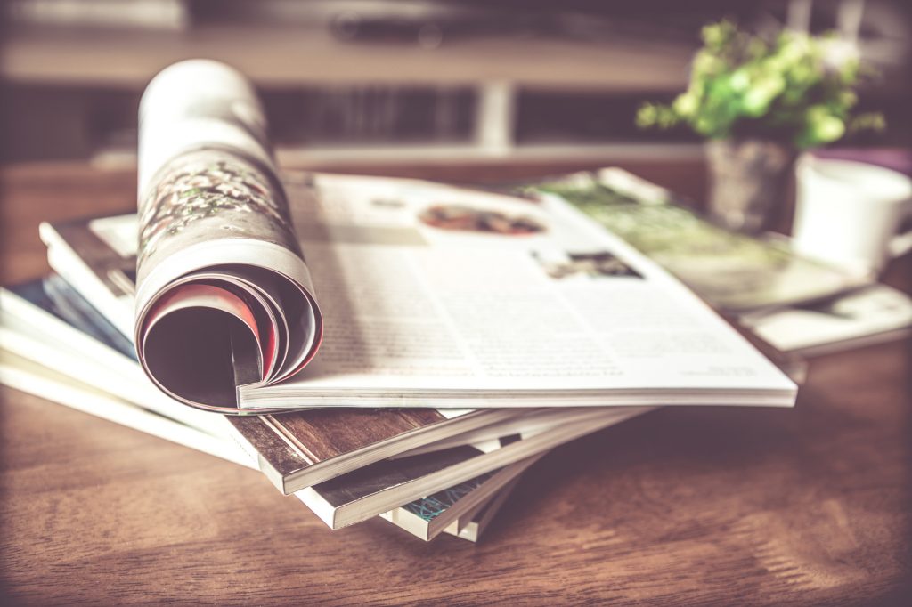 selective focus of the stacking magazine place on table in living room nonprofit times magazine subscription